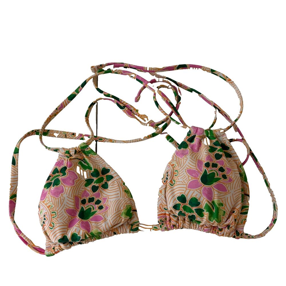 Aerie Bikini Top Women's Small Real Good Floral Strappy Colorful Swim
